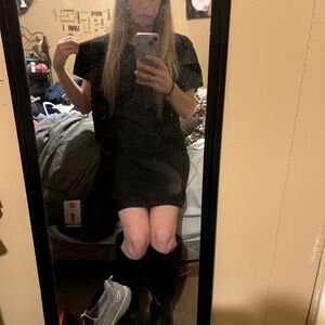 Chic Black Dress with Knee-High Boots